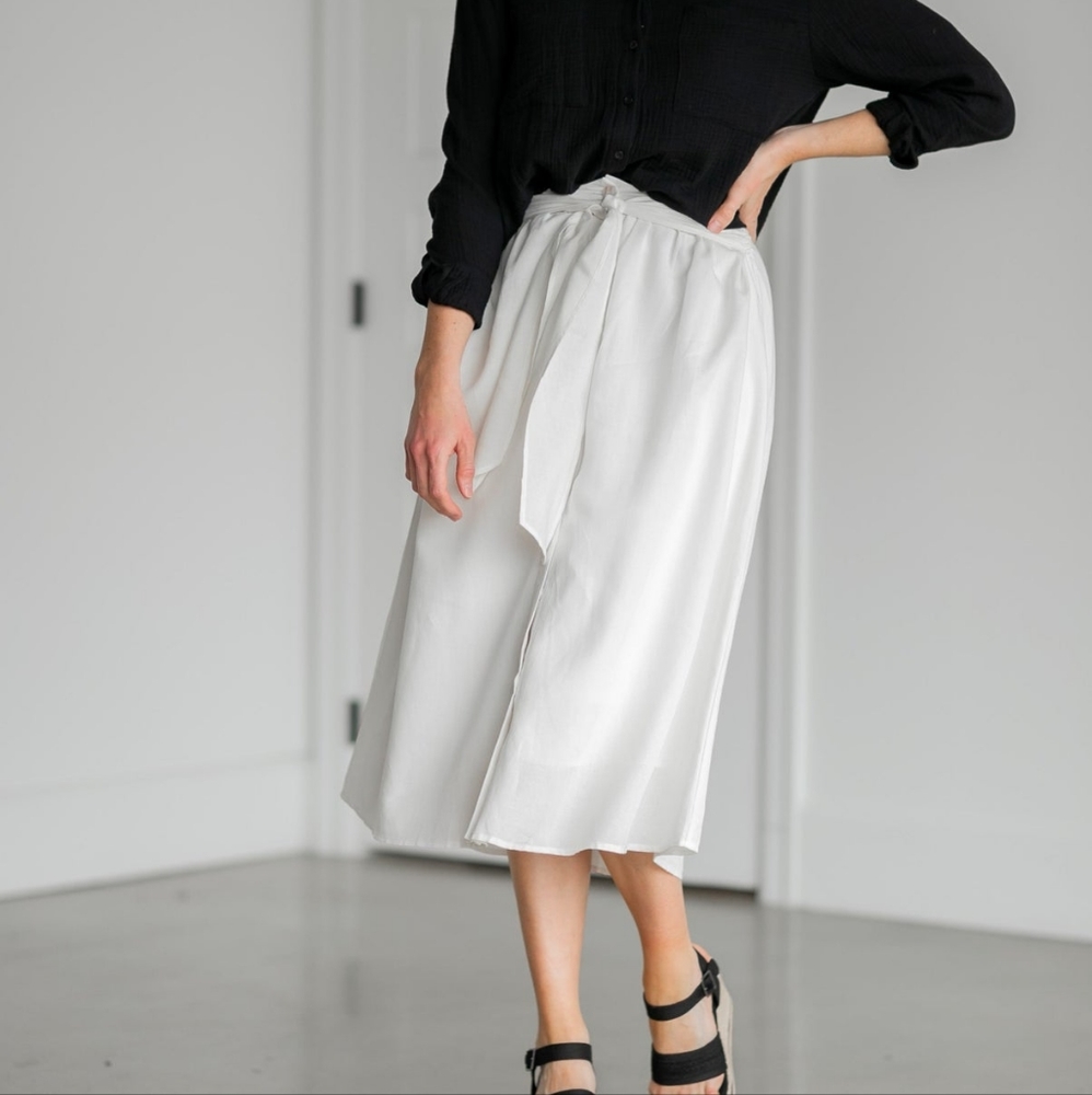 White Front Wrap Button Up Skirt
